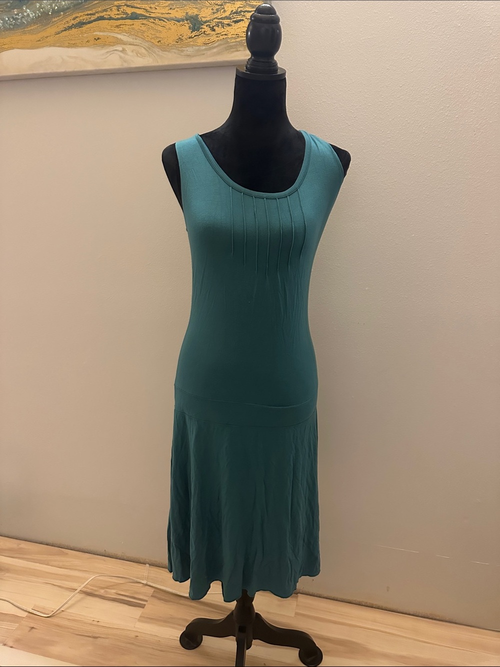 Athleta Teal Scoop-Neck Midi Dress with Pintuck Detail